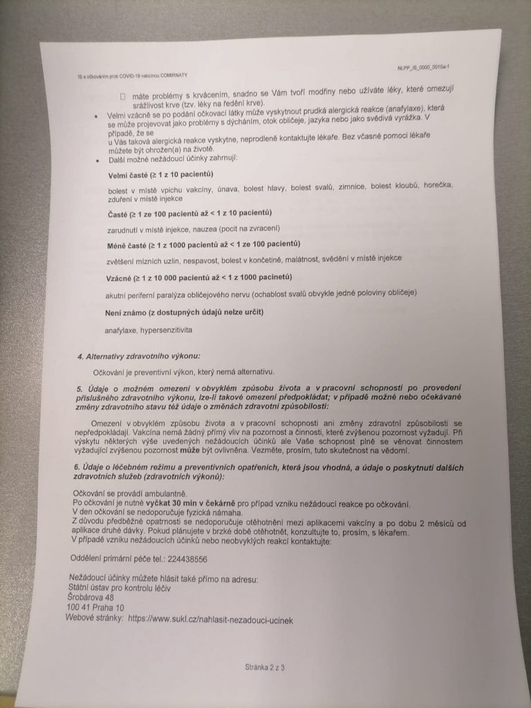 Informovaný souhlas pacienta s výkonem 1/3 Očkování proti covid-19. Kliknutím otevřete ve vedlejším okně.